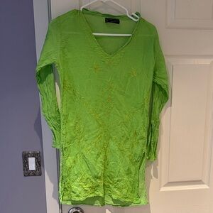 Gauzy, flowy green embroidered beach pool cover up